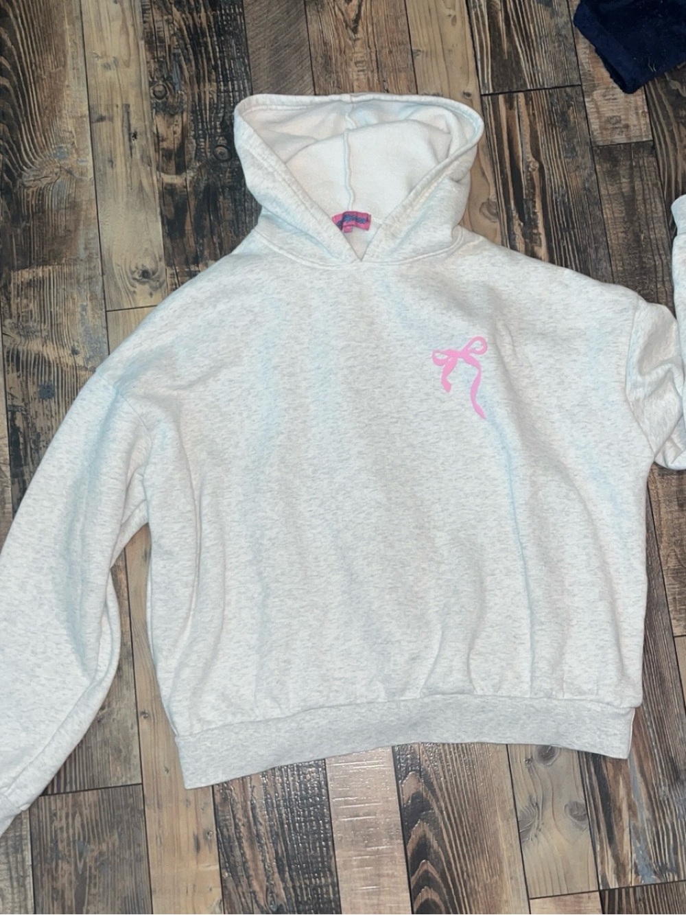 Edikted Light Gray Hoodie with Pink Bow Accent
